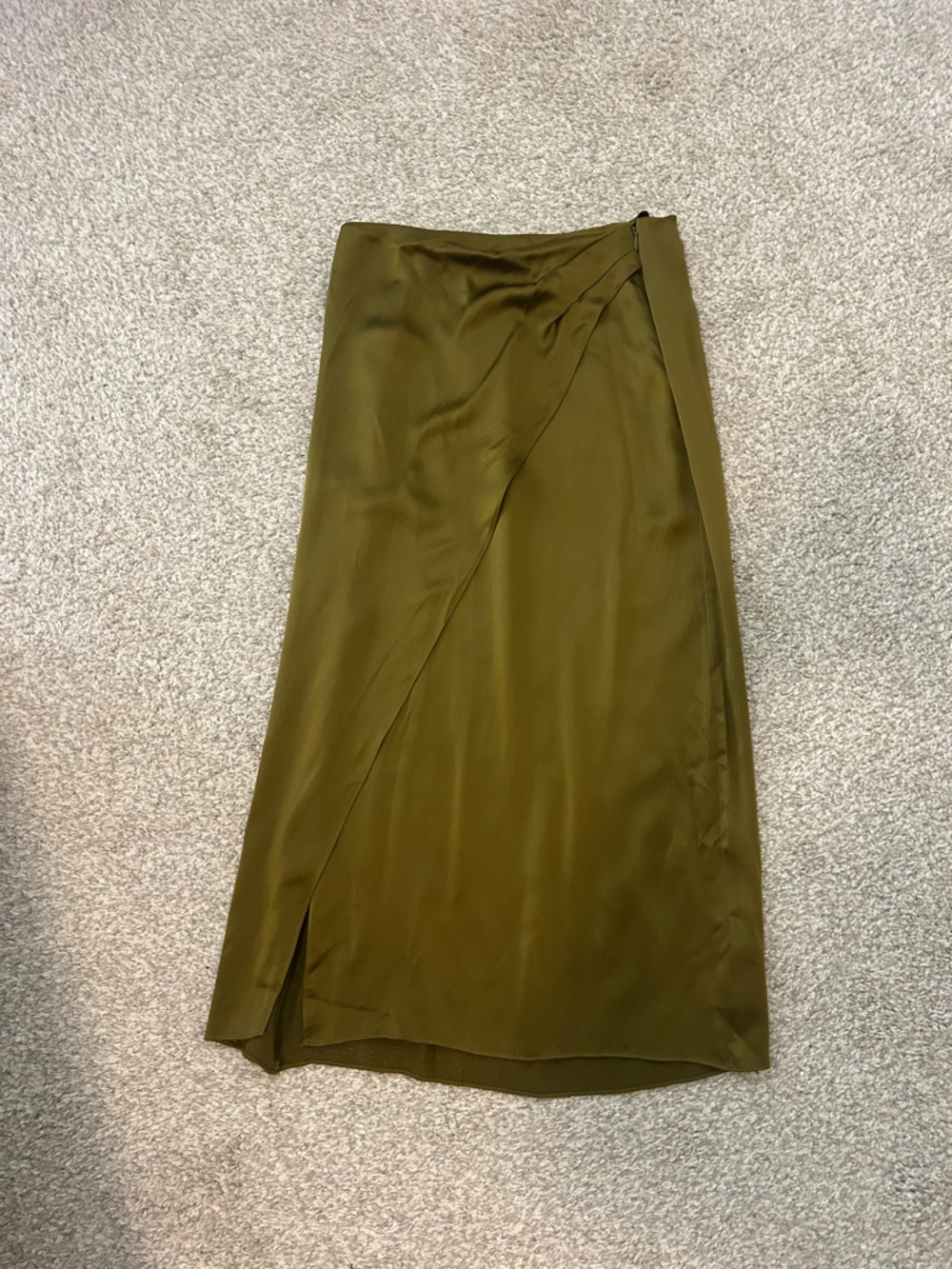 Vince Silk Olive Wrap Midi Skirt